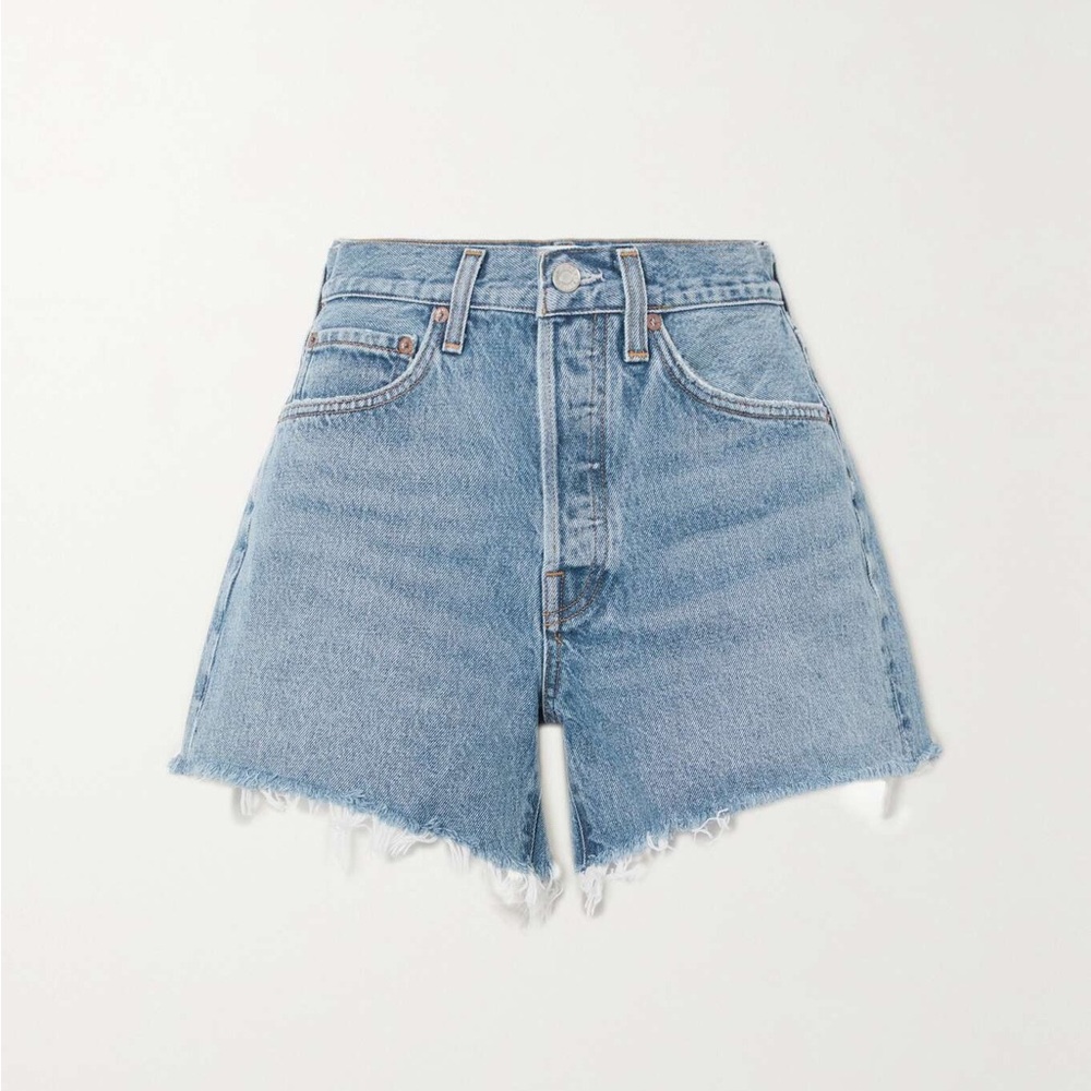 Agolde Blue High-Waisted Jean Shorts Distressed